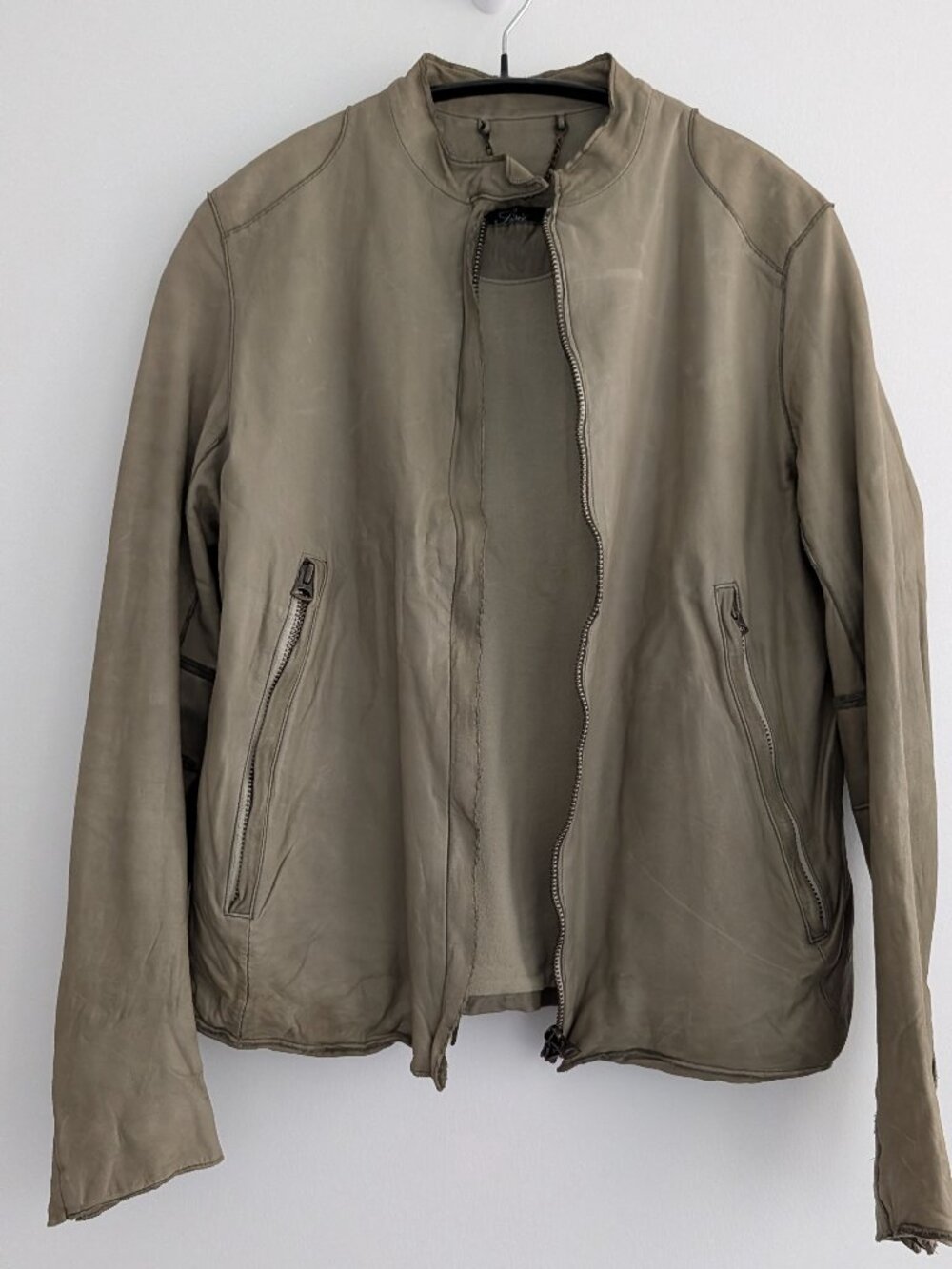 Sisii Genuine Leather Single Rider Jacket in Sage Green, Sz X-Small